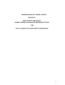 Memorandum of understanding between Her Majesty the Queen in right of Ontario as represented by the Minister of Labour and the Canadian Nuclear Safety Commission