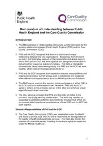 Memorandum of Understanding between Public Health England and the Care Quality Commission