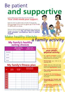 Be patient  and supportive Losing weight is hard. It takes time and a lot of patience.  Your child needs your support.