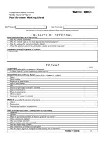 Independent Medical Examiner Quality Assurance Program Peer Reviewer Marking Sheet  QAP Report: