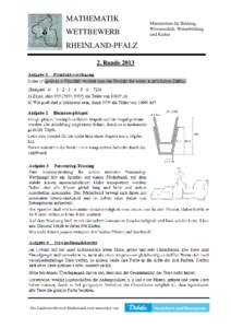 MATHEMATIK WETTBEWERB RHEINLAND-PFALZ 2. RundeDer Landeswettbewerb Mathematik wird unterstützt von