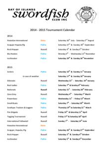 Tournament Calendar 2014 Hawaiian International Kona