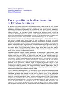 Summary for non-specialists Occasional Papers No[removed]December 2014 Occasional Papers index Tax expenditures in direct taxation in EU Member States