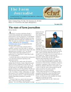 THE FARM JOURNALIST, NOVEMBEREditor: Christina Franc, P.O. Box 250, Ormstown, Qc, J0S 1K0 Phone: Ext.706, Email:  November 2011