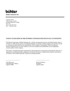 Buhler Industries Inc.  Corporate Office 1260 Clarence Avenue, Winnipeg Manitoba, Canada R3T 1T2