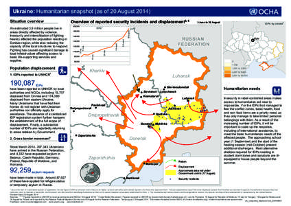 Ukraine: Humanitarian snapshot (as of 20 August[removed]Population displacement 1. IDPs reported to UNHCR1  200,000