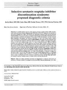 Selective serotonin reuptake inhibitor discontinuation syndrome: proposed diagnostic criteria