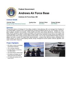 Federal Government  Andrews Air Force Base Andrews Air Force Base, MD Contract Details  