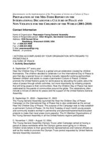 United Nations / League of Nations / World peace / International Decade for the Promotion of a Culture of Peace and Non-Violence for the Children of the World / Peace Corps / Peace / Ethics / Nonviolence