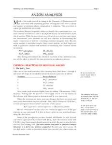 Chemistry 112: Anion Analysis  Page 7 ANION ANALYSIS