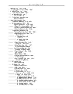Descendants of Cary Cox, Sr.  1 Cary Cox, Sr . +Mary Magdalene Horne William Cox ...... +Katie Roberts