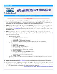 August 16, 2006  The Ground Water Communiqué A Bi-Monthly Email Newsletter  GWPC - Dedicated to Protecting the Nation’s Ground Water