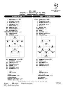 Line-ups Matchday 6 - Wednesday 6 Dec 2006 Group G - Arena Hamburg - Hamburg