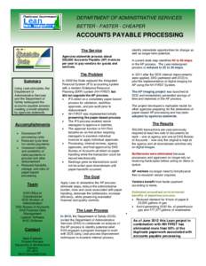 DEPARTMENT OF ADMINSTRATIVE SERVICES BETTER - FASTER - CHEAPER ACCOUNTS PAYABLE PROCESSING identify immediate opportunities for change as well as longer term potential.