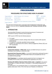 DEPARTMENT OF EDUCATION AND CHILDREN’S SERVICES  PROCEDURES PROCEDURES FOR STRUCTURED WORK PLACEMENT DECS[removed]