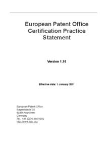 European Patent Office Certification Practice Statement Version 1.10