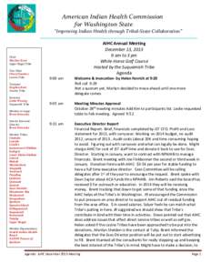 American Indian Health Commission for Washington State “Improving Indian Health through Tribal-State Collaboration” AIHC Annual Meeting December 13, [removed]am to 3 pm