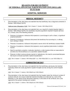 Reasons for Recoupment of Federal Financial Participation Dollars in FY 03-04