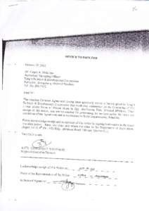 Di-  NOTICE TO PROCtrED October lB,2012  Mr. Elegio A. Malaluan