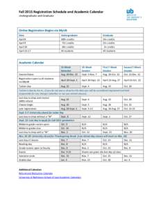 Fall 2015 Registration Schedule and Academic Calendar Undergraduate and Graduate Online Registration Begins via MyUB Date April 8