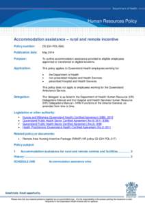 Accommodation Assistance – Rural and Remote Incentive HR Policy D5