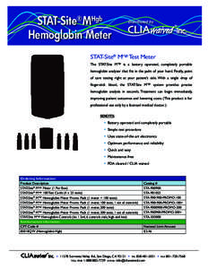 STAT-Site® MHgb Hemoglobin Meter Distributed by  STAT-Site® MHgb Test Meter