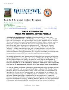 As of[removed]Family & Regional History Program Wallace State Community College P. O. Box[removed]N. Main Street