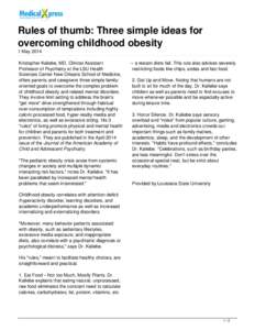 Rules of thumb: Three simple ideas for overcoming childhood obesity