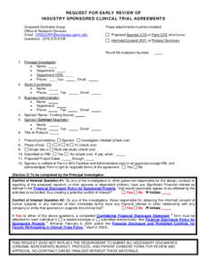 INDUSTRIAL CLINICAL TRIAL AGREEMENT TRANSMITTAL SHEET