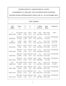 INTERNATIONAL ASTRONOMICAL UNION COMMISSION G1 (BINARY AND MULTIPLE STAR SYSTEMS) DOUBLE STARS INFORMATION CIRCULAR NoOCTOBERNEW ORBITS