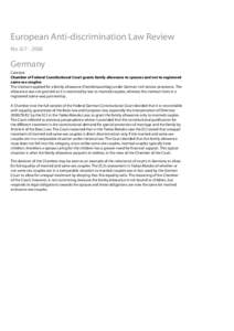 European Anti-discrimination Law Review No[removed]Germany Case law Chamber of Federal Constitutional Court grants family allowance to spouses and not to registered