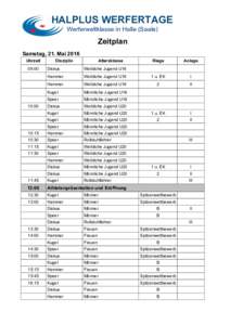 HALPLUS WERFERTAGE Werferweltklasse in Halle (Saale) Zeitplan Samstag, 21. Mai 2016 Uhrzeit