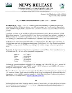 NEWS RELEASE NATIONAL AGRICULTURAL STATISTICS SERVICE United States Department of Agriculture • Washington, DC[removed]Ag Statistics Hotline: ([removed] • www.nass.usda.gov  Contact: Alex Minchenkov, ([removed]