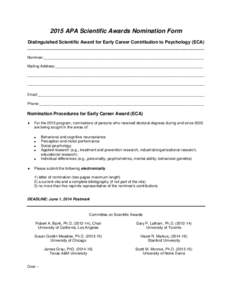 2011 APA Scientific Awards Nomination Form