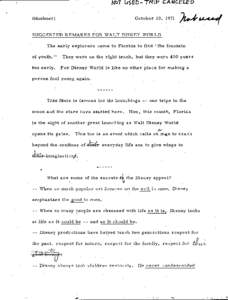 Suggested Remarks for Walt Disney World, October 20, 1971