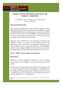 Module� 13 �� Grain and nutritional quality of NERICA varieties  GRAIN AND NUTRITIONAL QUALITY OF