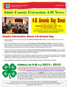 November[removed]Adair County Extension 4-H News 4-H Awards Day Event The annual 4-H Awards Day will be