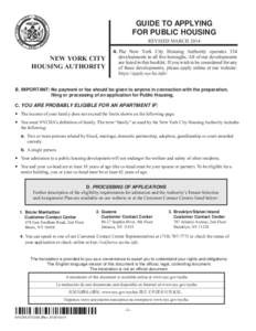 GUIDE TO APPLYiNg FoR PuBLiC HOUSING REVISED march 2014 NEW YORK CITY HOUSING AUTHORITY