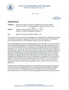 Timely Processing of Prevention of Significant Deterioration (PSD) Permits when EPA or a PSD-Delegated Air Agency Issues the Permit