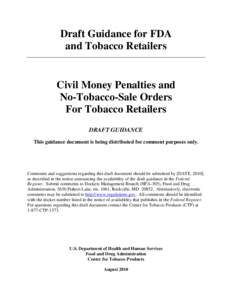 Draft Guidance for FDA and Tobacco Retailers
