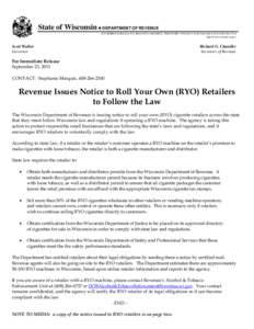 Revenue Issues Notice to Roll Your Own (RYO) Retailers to Follow the Law