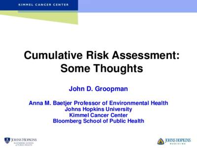 Cumulative Risk Assessment: Some Thoughts John D. Groopman Anna M. Baetjer Professor of Environmental Health Johns Hopkins University Kimmel Cancer Center