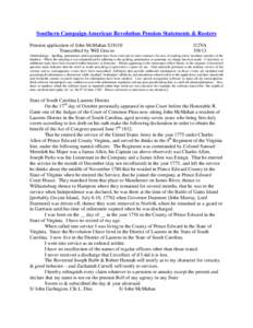 Southern Campaign American Revolution Pension Statements & Rosters Pension application of John McMahan S18110 Transcribed by Will Graves f12VA[removed]