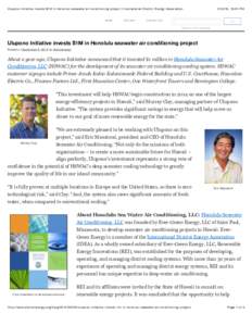 Ulupono Initiative invests $1M in Honolulu seawater air conditioning project | International District Energy Association  HOME SITE MAP