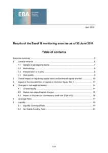 April[removed]Results of the Basel III monitoring exercise as of 30 June 2011 Table of contents Executive summary ............................................................................................................