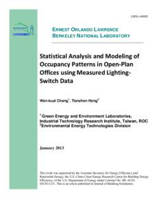 LBNL-6080E  ERNEST ORLANDO LAWRENCE BERKELEY NATIONAL LABORATORY  Statistical Analysis and Modeling of