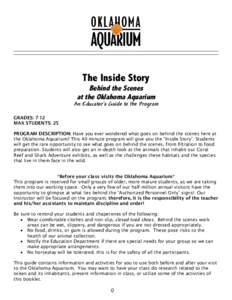 The Inside Story  Behind the Scenes at the Oklahoma Aquarium  An Educator’s Guide to the Program