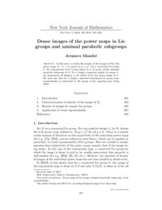 New York Journal of Mathematics New York J. Math–209. Dense images of the power maps in Lie groups and minimal parabolic subgroups Arunava Mandal