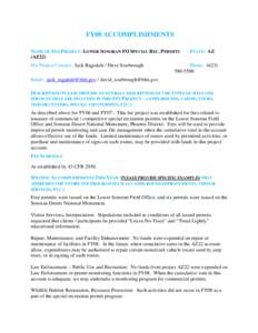 FY08 ACCOMPLISHMENTS NAME OF FEE PROJECT: LOWER SONORAN FO SPECIAL REC. PERMITS (AZ22) Fee Project Contact: Jack Ragsdale / Dave Scarbrough  STATE: AZ