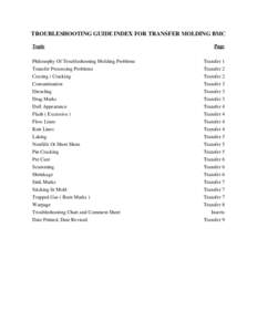 TROUBLESHOOTING GUIDE INDEX FOR TRANSFER MOLDING BMC Topic Philosophy Of Troubleshooting Molding Problems Transfer Processing Problems Crazing / Cracking Contamination